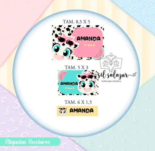 Kit Etiquetas Escolares Vinil - Vaquinha Summer Puket