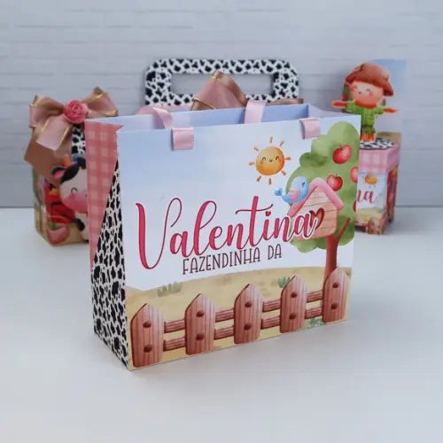 Lembrancinha - Sacolinha - Fazendinha Rosa
