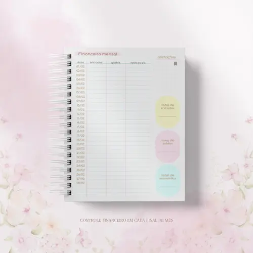Livro Caixa 2026 - Datado (floral)
