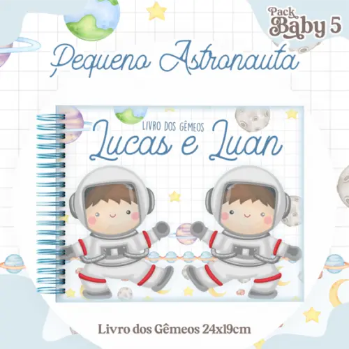 Livro do Bebê (19 x 24) - Astronauta Menino Gêmeos