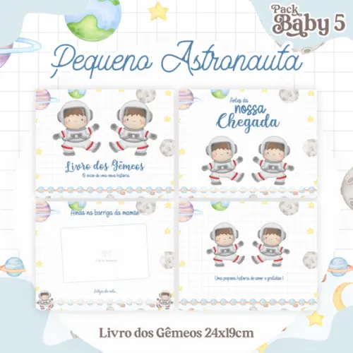 Livro do Bebê (19 x 24) - Astronauta Menino Gêmeos