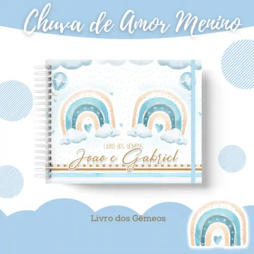 Livro do Bebê (19 x 24) - Chuva de Amor (gêmeos Meninos)