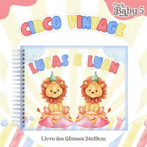 Livro do Bebê (19 x 24) - Circo Vintage Gêmeos