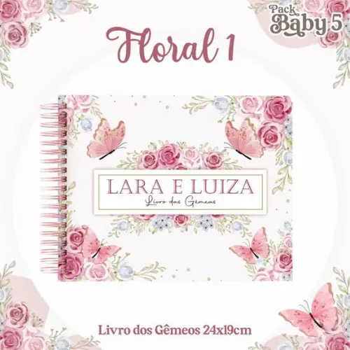 Livro do Bebê (19 x 24) - Floral 01 (gemeas)