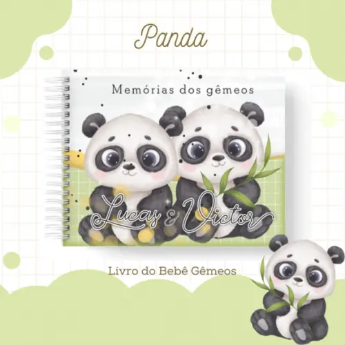 Livro do Bebê (19 x 24) - Panda Menino Gêmeos