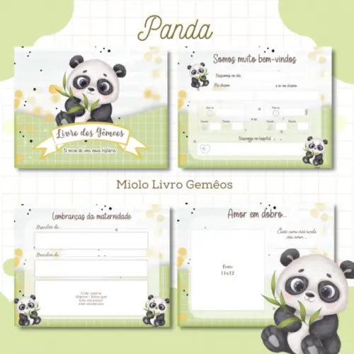 Livro do Bebê (19 x 24) - Panda Menino Gêmeos