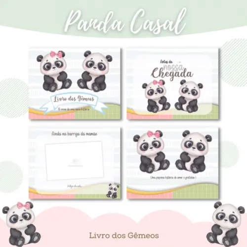 Livro do Bebê (19 x 24) - Panda Gêmeos (casal)