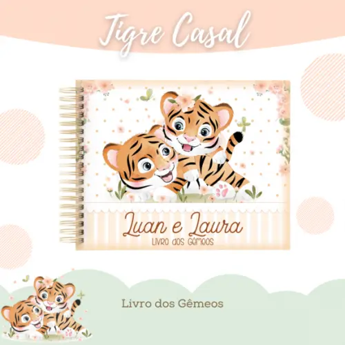 Livro do Bebê (19 x 24) - Tigre Gêmeos (casal)