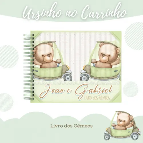 Livro do Bebê (19 x 24) - Ursinho Carrinho (gêmeos Meninos)