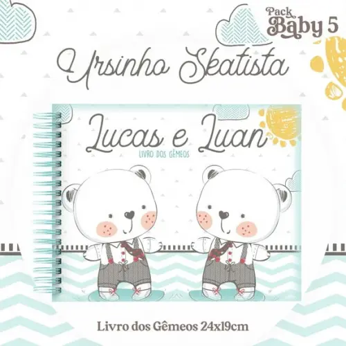 Livro do Bebê (19 x 24) - Ursinho Skatista Gêmeos