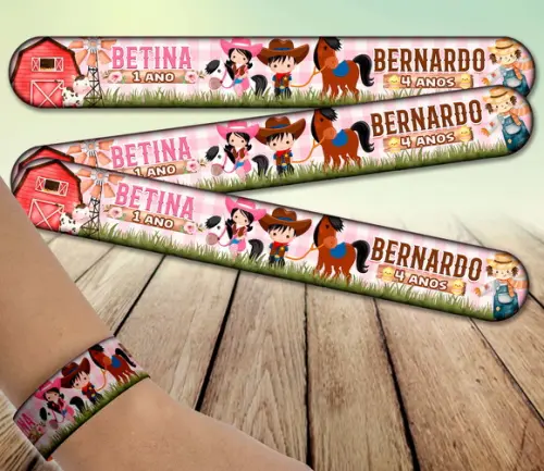 Pulseira Bate Enrola - Fazendinha Duplo (menino e Menina)