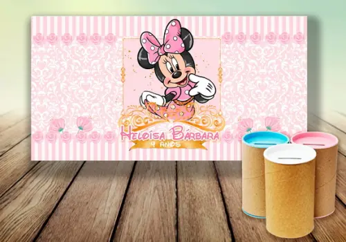 Rotulo para Cofrinho - Minnie Rosa e Dourado (digital)