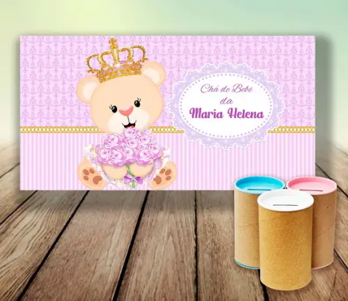 Rotulo para Cofrinho - Ursinha Princesa Lilas (digital)