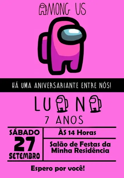 Convite Virtual - Among Us Menina