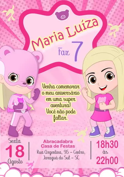 Convite Virtual - Aventureira Rosa