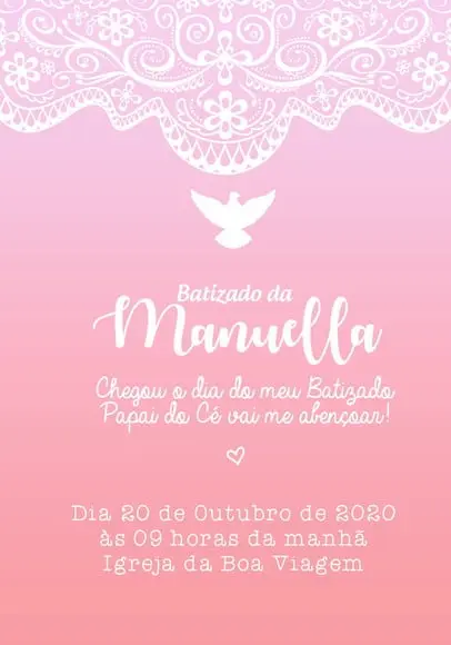 Convite Virtual - Batizado Rosa