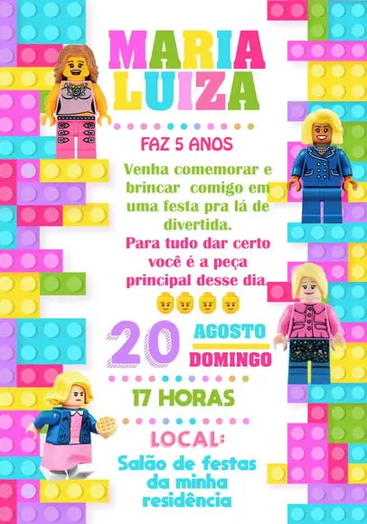 Convite Virtual - Brinquedo - Lego Menina