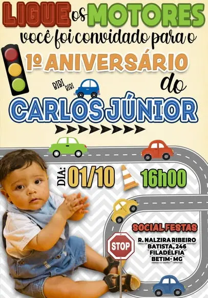 Convite Virtual - Carrinhos (com Foto)