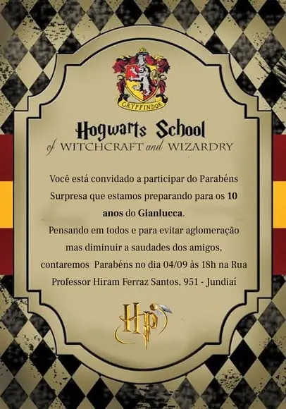 Convite Virtual - Carta Harry Potter