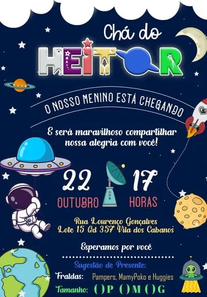 Convite Virtual - Cha de Bebe - Astronauta