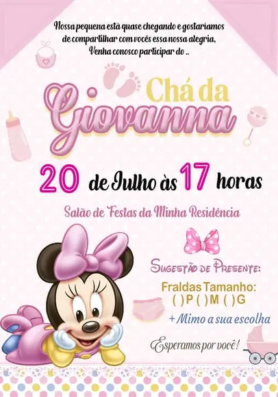 Convite Virtual - Cha de Bebê Minnie Baby Rosa