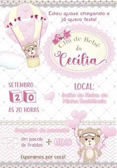 Convite Virtual - Cha de Bebe - Ursinha Baloeira