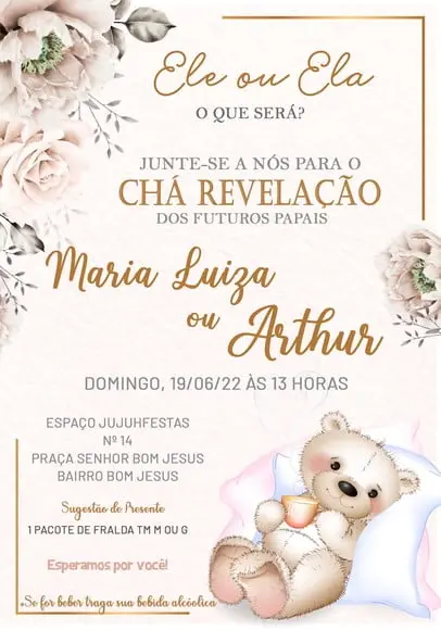 Convite Virtual - Chá Revelação Ursinho