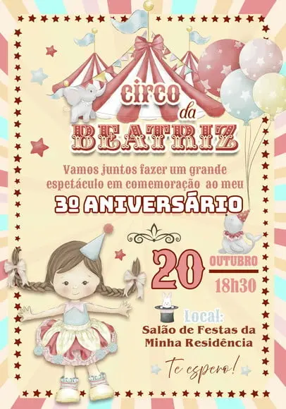 Convite Virtual - Circo Vintage Menina