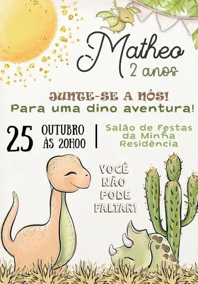Convite Virtual - Dino Cute 02