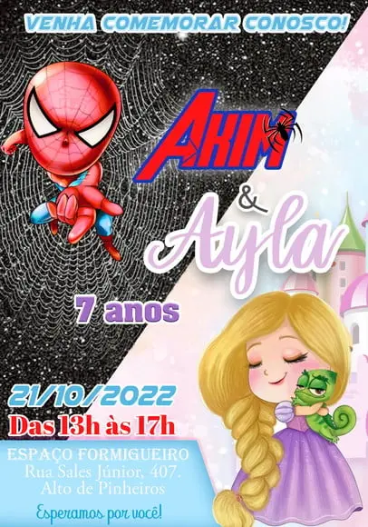 Convite Virtual - Duplo Homem Aranha e Rapuzel