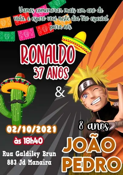 Convite Virtual - Duplo Naruto E Mexicana