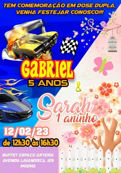 Convite Virtual - Duplo Hot Wheels e Jardim Encantado