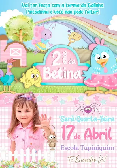 Convite Virtual - Galinha Pintadinha Candy Rosa (com Foto)