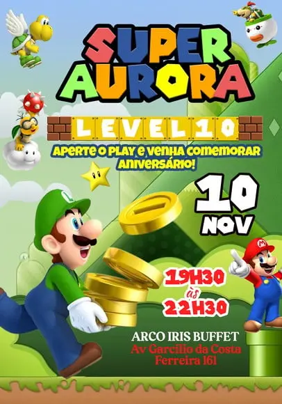 Convite Virtual - Luigi - Mario Bross