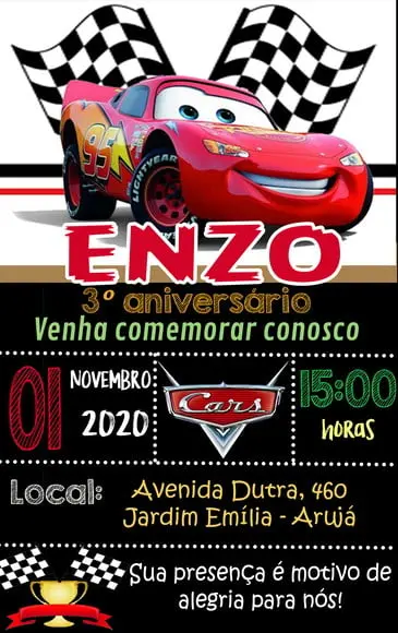 Convite Virtual - Mcqueen/ Carros