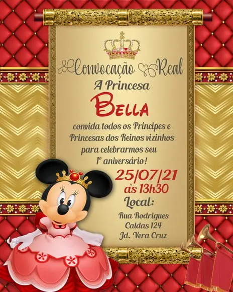 Convite Virtual - Minnie Realeza Vermelho