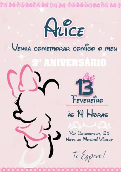 Convite Virtual - Minnie Rosa Contorno