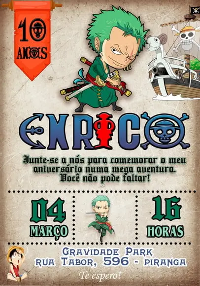 Convite Virtual - One Piece Zoro