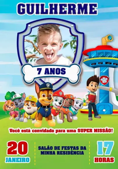 Convite Virtual - Patrulha Canina - (com Foto)