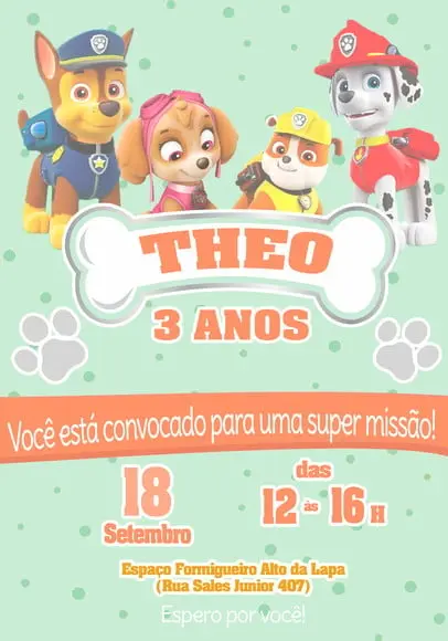 Convite Virtual - Patrulha Canina Candy
