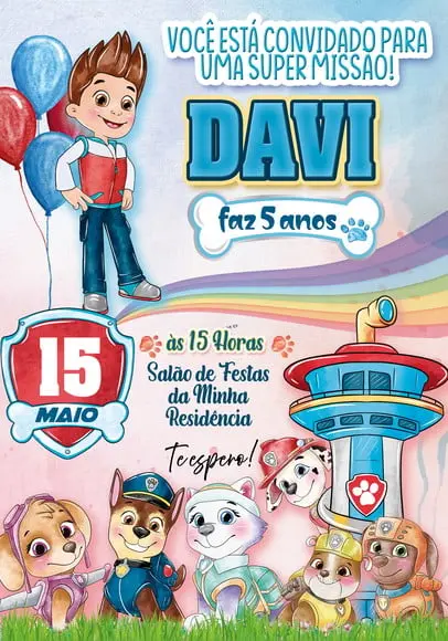 Convite Virtual - Patrulha Canina Aquarela