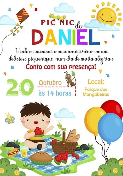 Convite Virtual - Picnic Menino