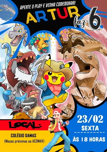 Convite Virtual - Pokemon Pikachu