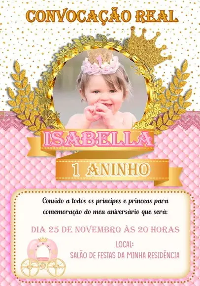 Convite Virtual - Realeza Menina com Foto
