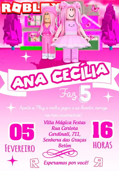 Convite Virtual - Roblox Menina 02