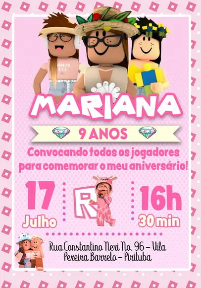Convite Virtual - Roblox Menina