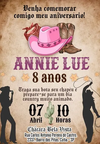 Convite Virtual - Rodeio/ Cowntry Menina
