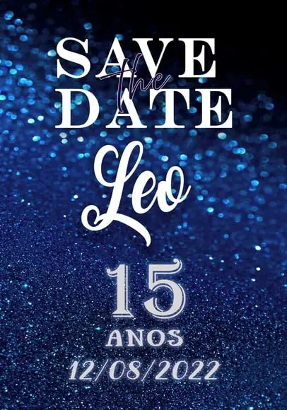 Convite Virtual - Save The Date Azul Glitter (sem Tema)