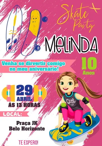 Convite Virtual - Skate Menina