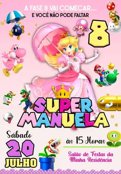 Convite Virtual - Super Mario - Princesa Peach